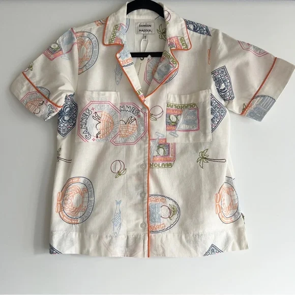 Damson Madder White Chlo Linen-Blend Embroidered Buttondown Shirt US 2 NWT - Picture 9 of 16